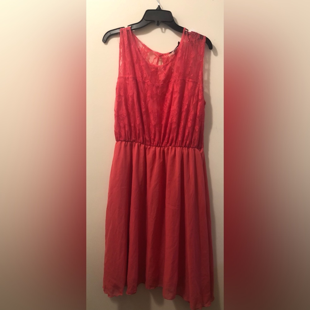 American City Wear Coral Lace Bodice Party Dress